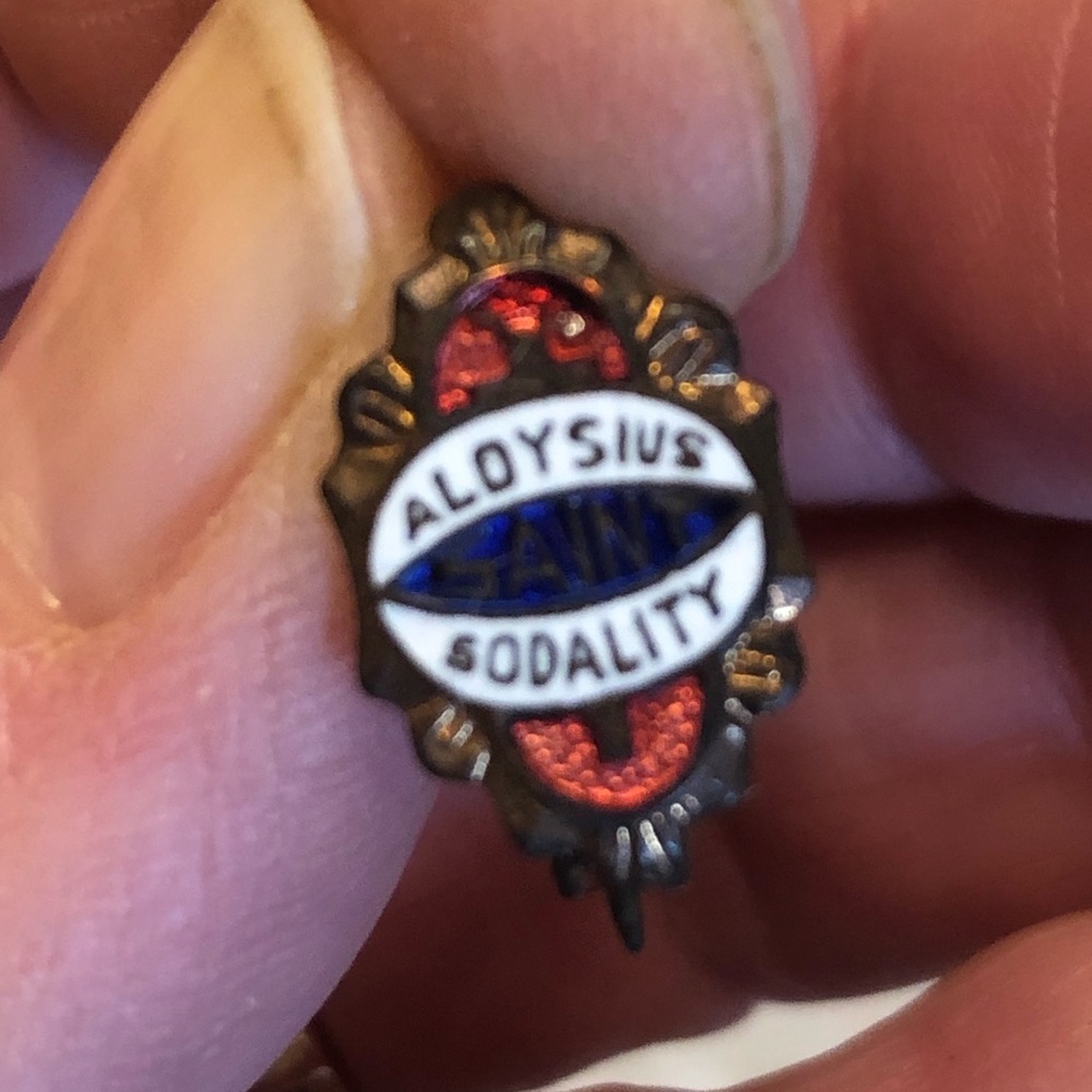 Vintage Saint Aloysius Lapel Pin Sodality Blue Red Enamel Fraternal Religious